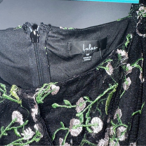 Lulu's Black and White Fit and Flare Puff Sleeve Dress - Picture 3 of 6